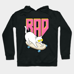 Rad White Cat on Skateboard - Silly Design Hoodie